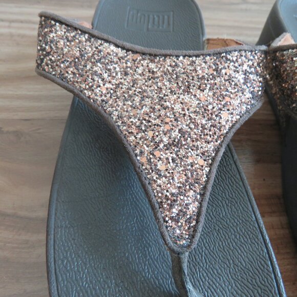 FITFLOP Lulu Chocolate Metallic Glitter Flip Flop Thong Sandals - Size US 7 - Picture 6 of 16